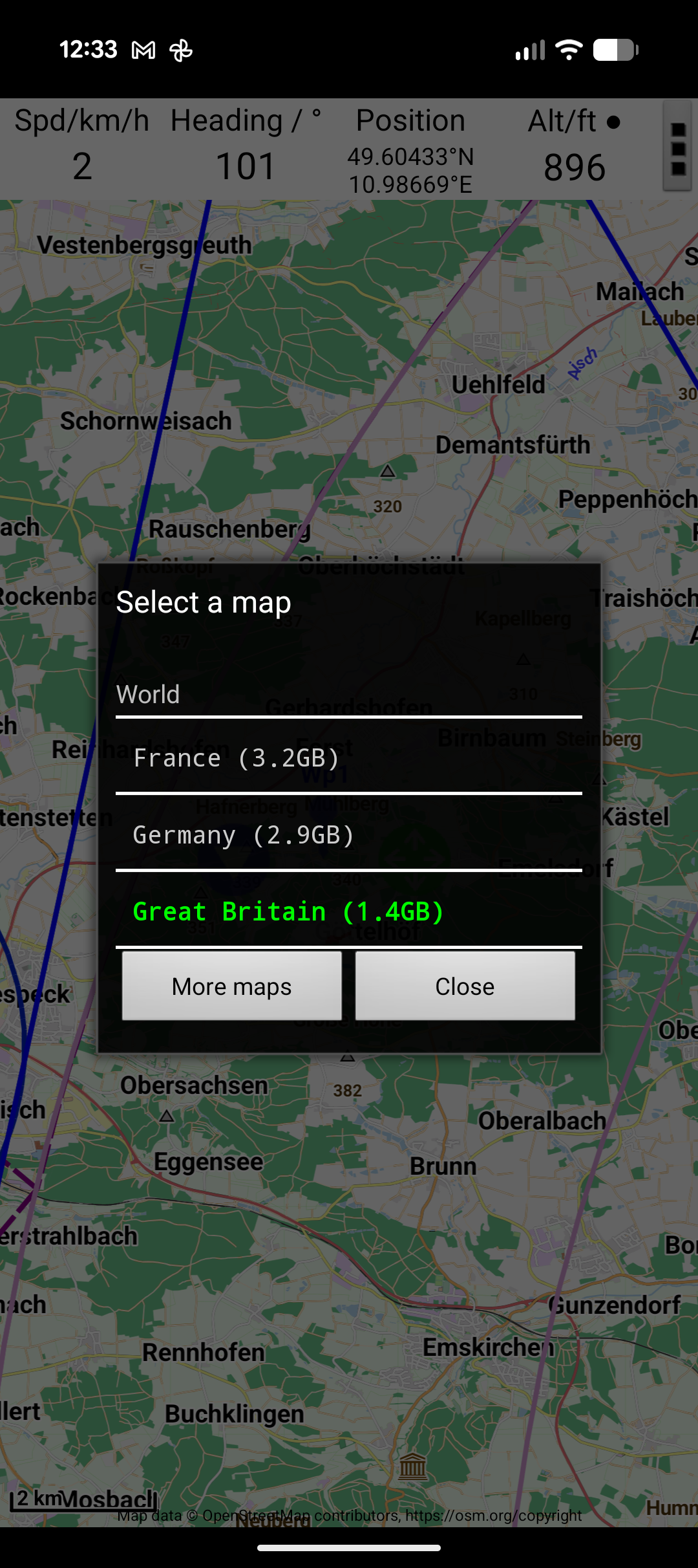 Map download dialog