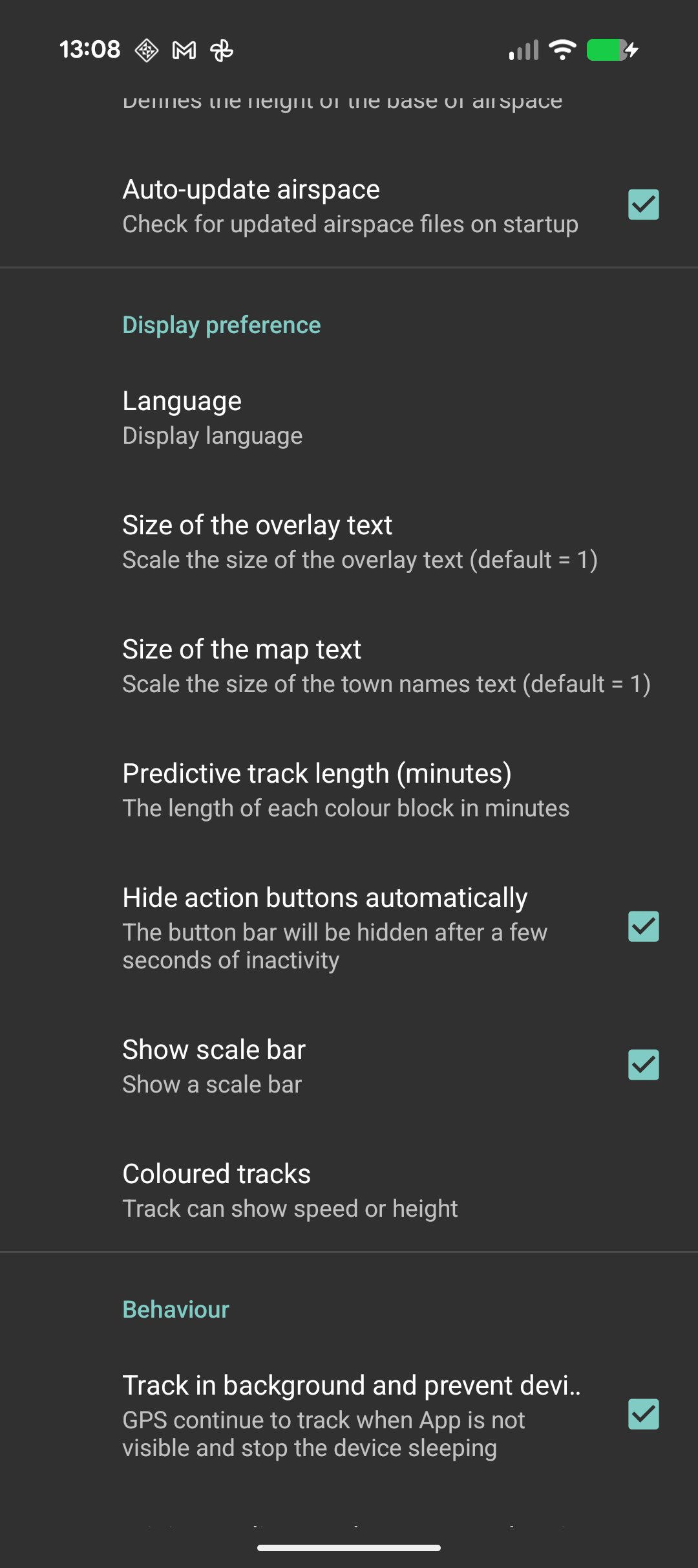 Settings screen