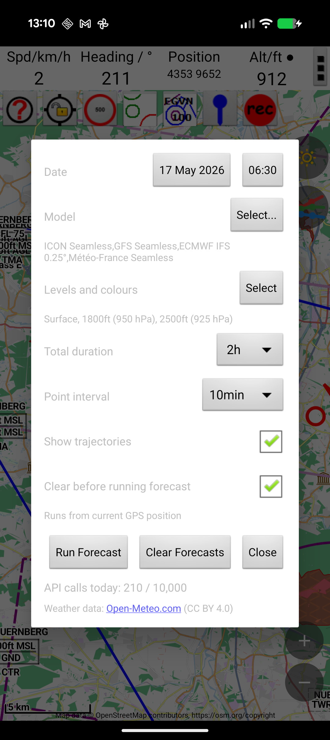 Trajectory configuration dialog