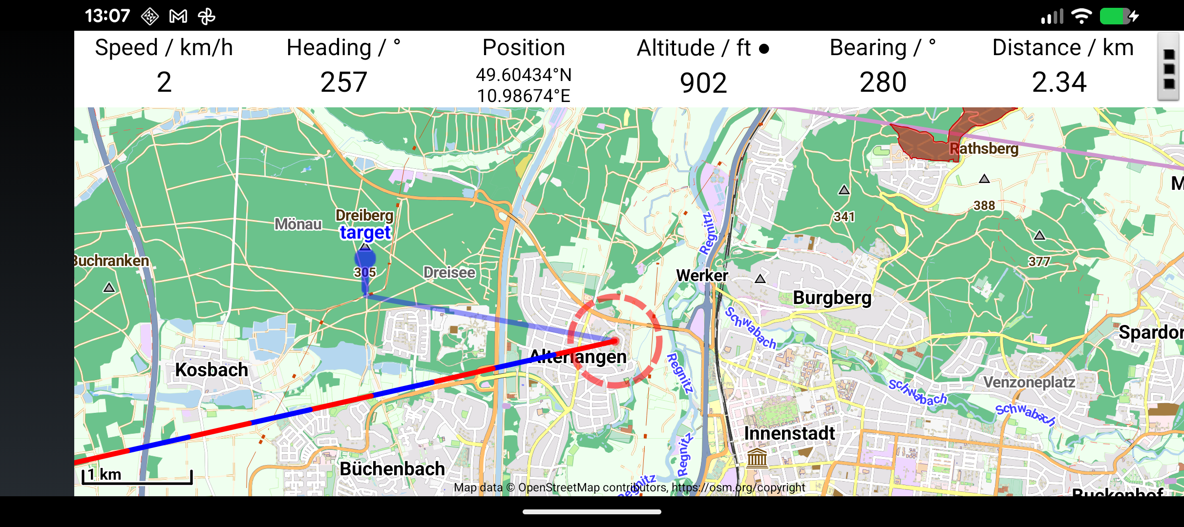 Waypoint bearing and distance display