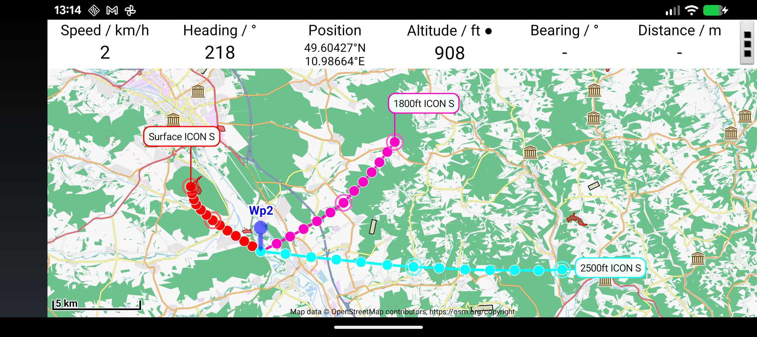 Wind trajectories on map